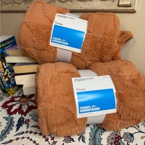 Two Orange Throw Blankets - Burnt Orange Cozy Home Super Soft